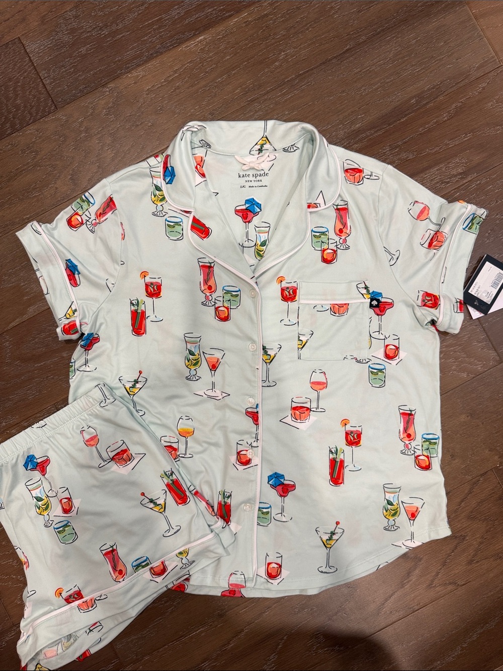 kate spade Mint Cocktail-Print Short-Sleeve Button Shirt Shorts